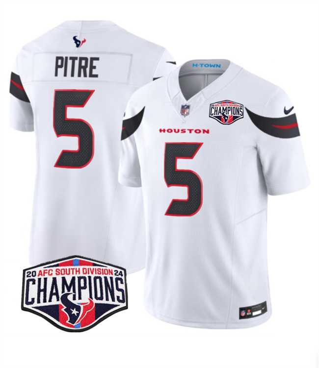 Mens Houston Texans #5 Jalen Pitre White F.U.S.E. 2024 AFC South Division Champions Vapor Limited Stitched Jersey